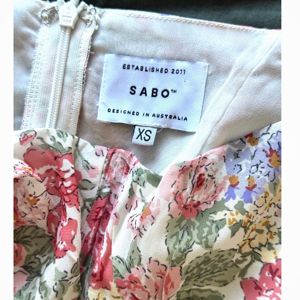 Sabo Floral Corset Midi Dress XS Pink Rose Ruched‎ Back Sweetheart Neck - Picture 6 of 8